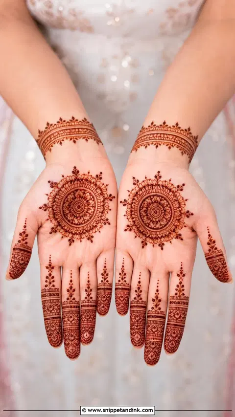 bridal simple circle back hand mehndi design