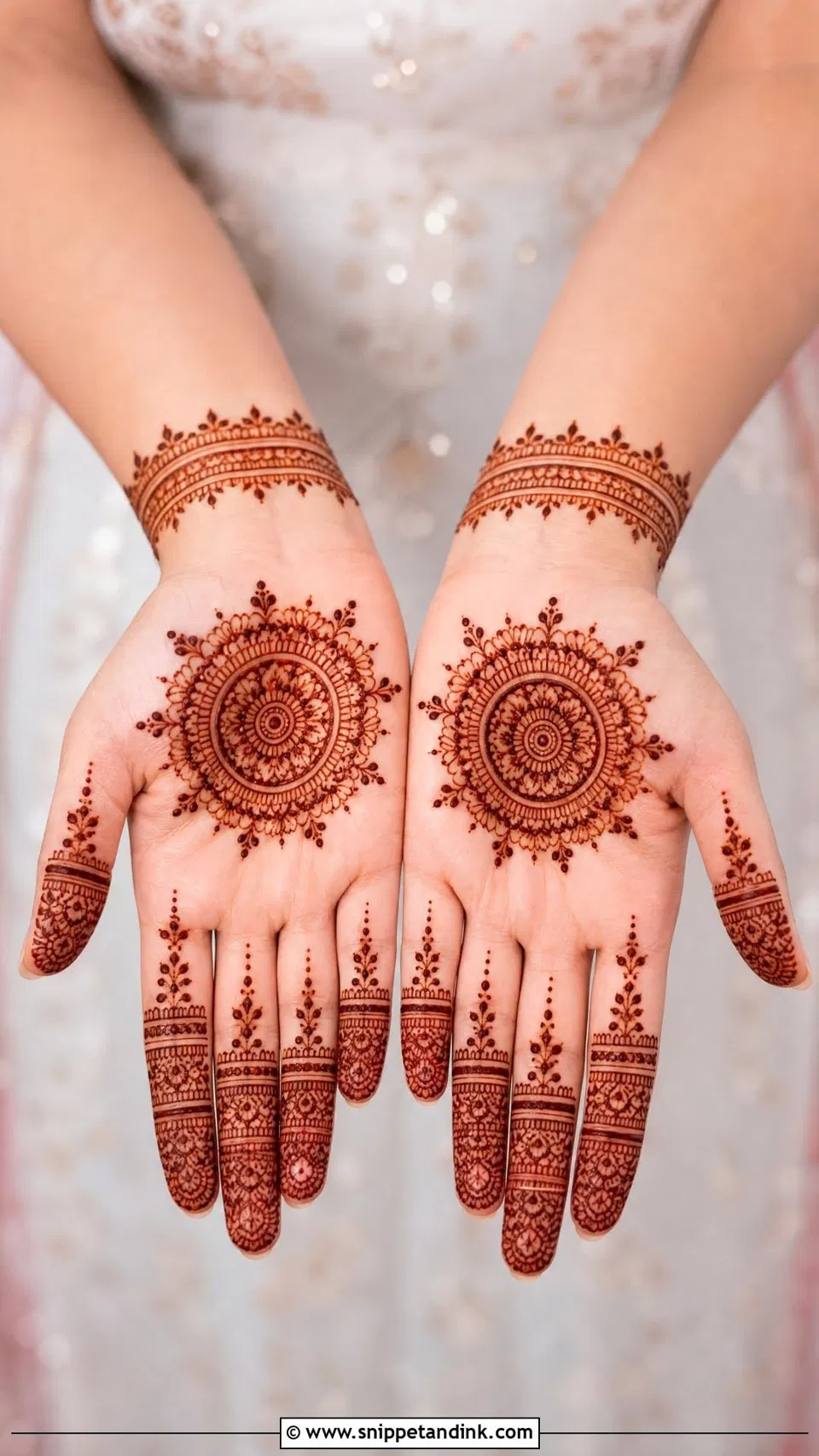 Bridal Simple Back Hand Mehndi Design with Gol Tikki and Jaal for Engagement (6)