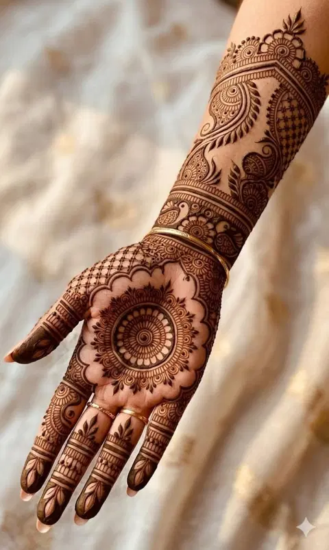 arabic bridal deity arm mehndi design