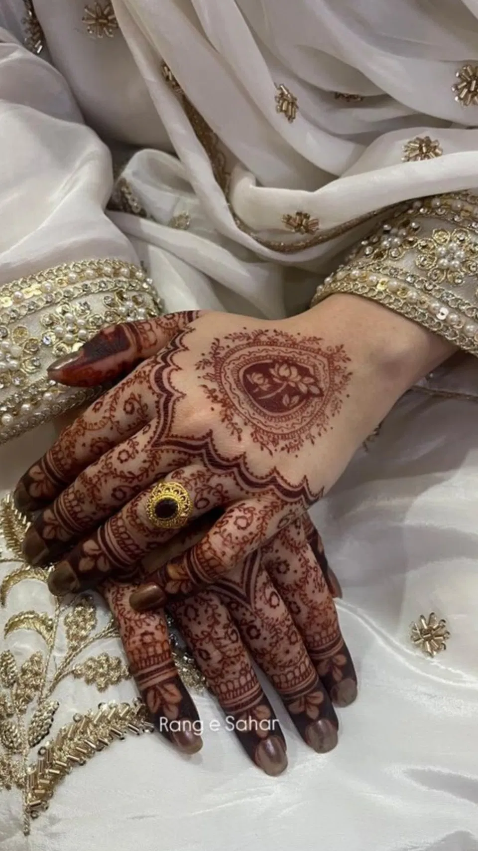 Aesthetic Bridal Back Hand Mehndi Design with Hearts for Engagement