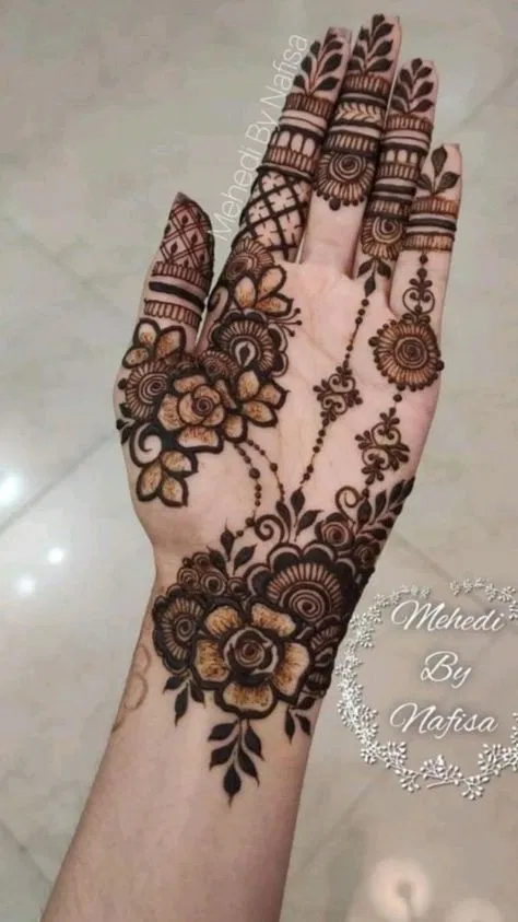 Arabic Simple Back Hand Mehndi Design with Flowers for Diwali