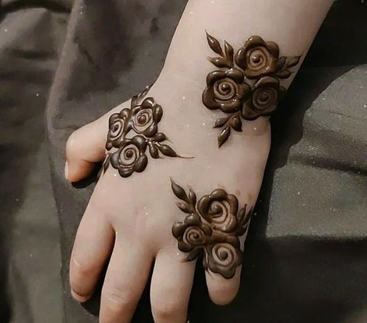Arabic Simple Back Hand Mehndi Design with Figures and Flowers