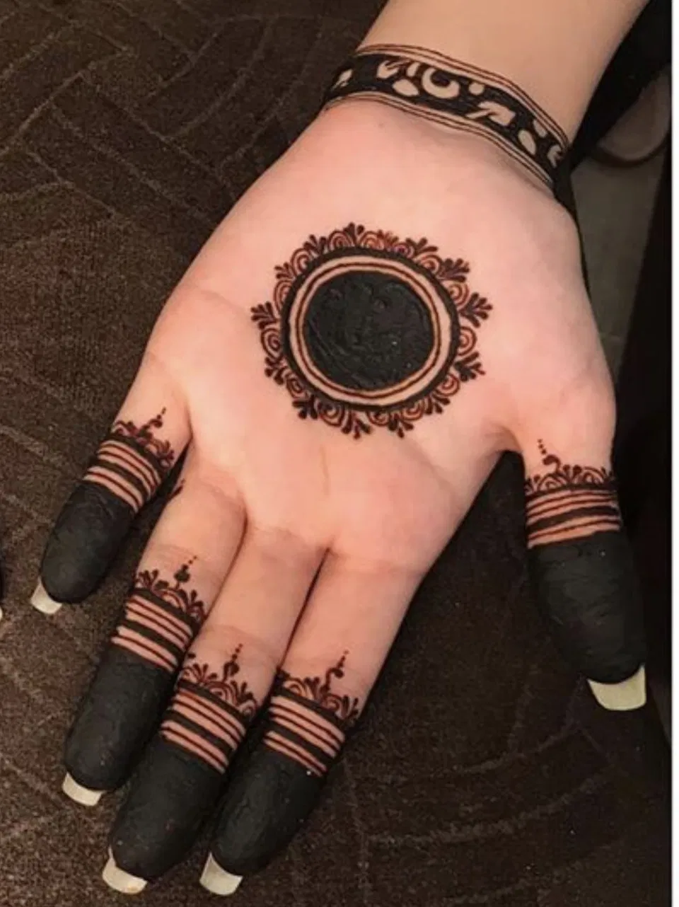 Aesthetic Pakistani Back Hand Mehndi Design with Butterfly and Gol Tikki