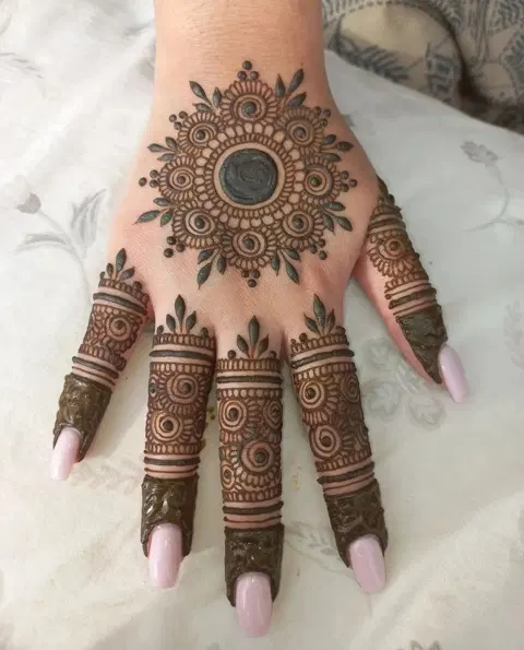 bridal indian circle back hand mehndi design