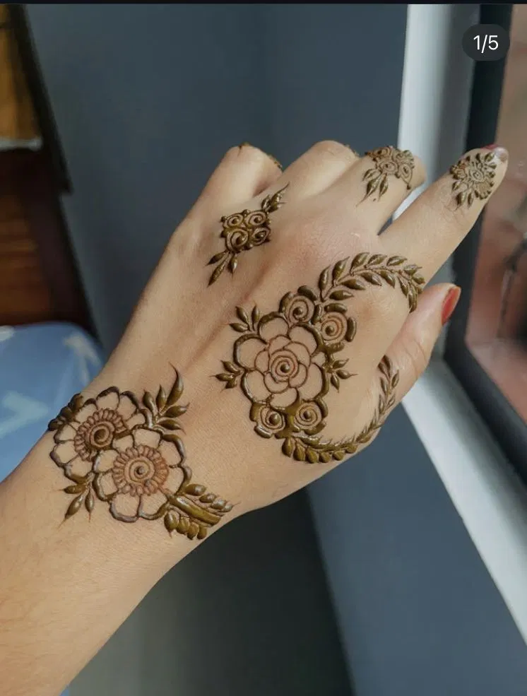 Aesthetic Arabic Back Hand Mehndi Design with Flowers (42)