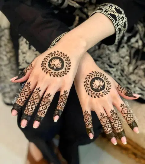 aesthetic bridal lotus back hand mehndi design