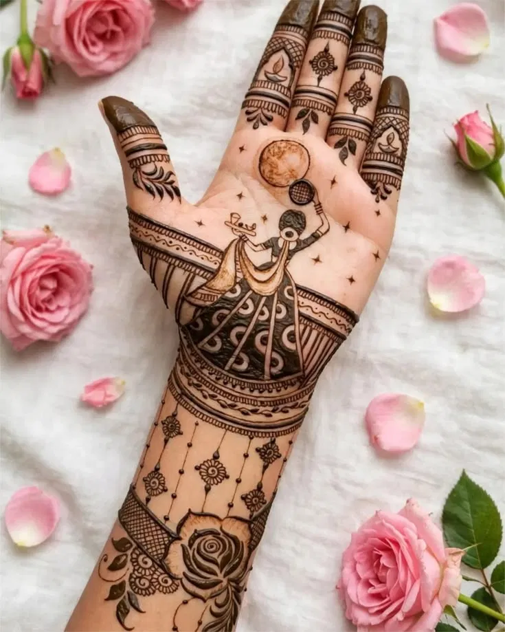 Simple Foot Mehndi Design with Gol Tikki and Flowers for Karwa Chauth