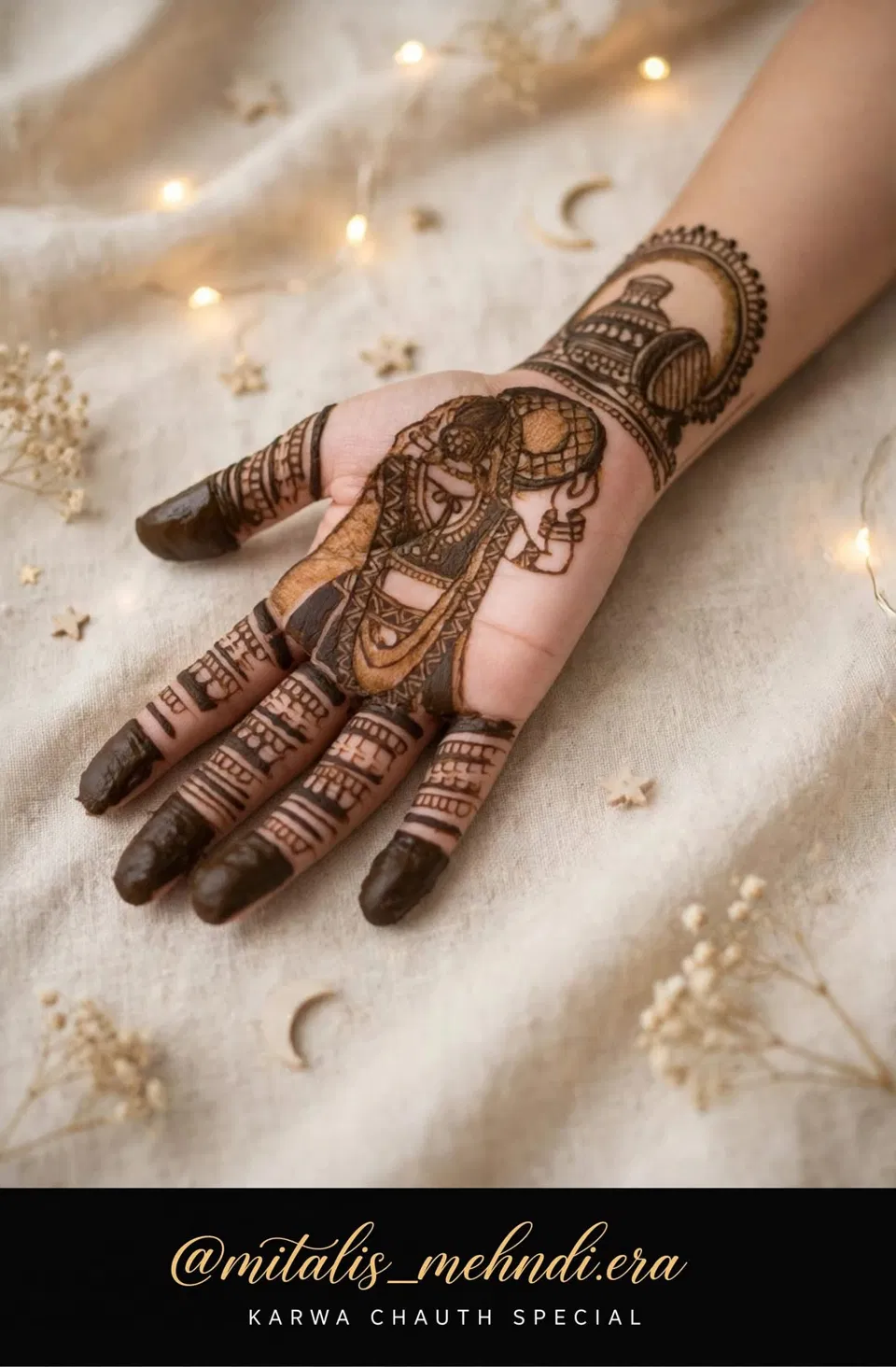 Bridal Front Hand Mehndi Design with Figures for Karwa Chauth (3)