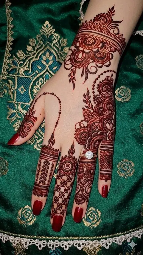 bridal stylish circle back hand mehndi design