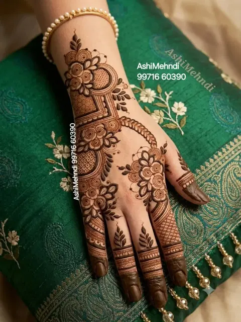 aesthetic bridal flower back hand mehndi design
