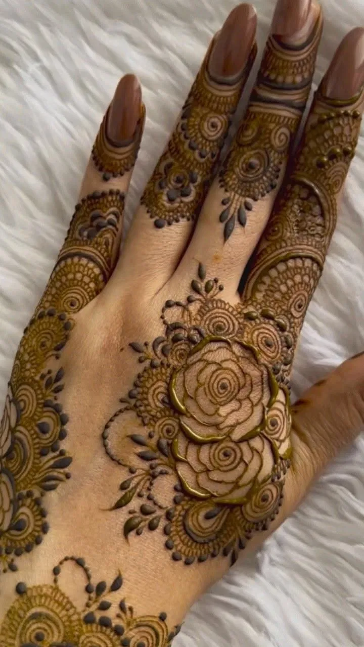 Stylish Back Hand Mehndi Design with Flowers for Eid