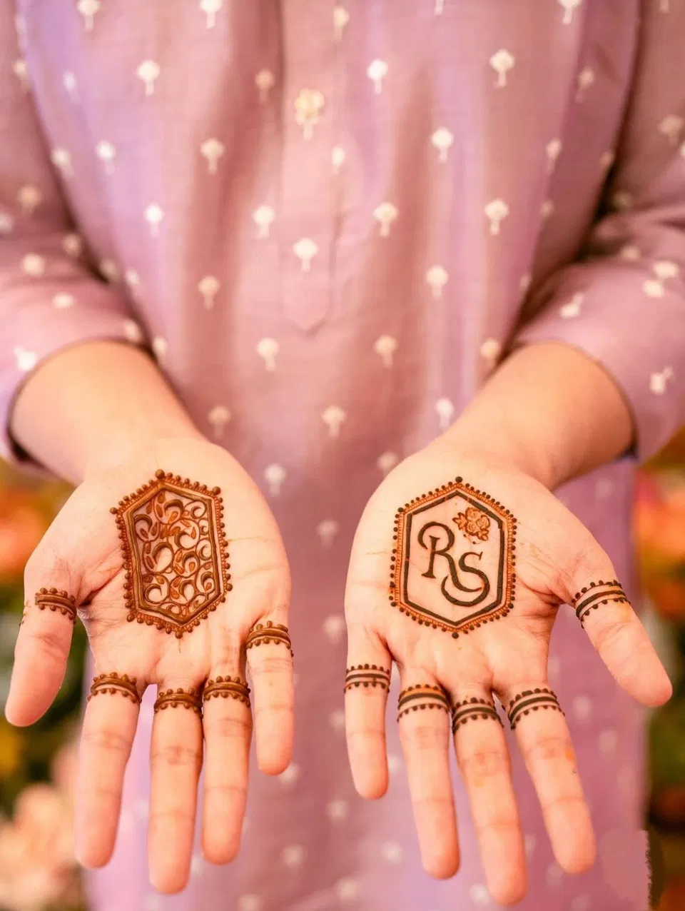 Simple Front Hand Mehndi Design with Deity, Jaal and Hidden Name