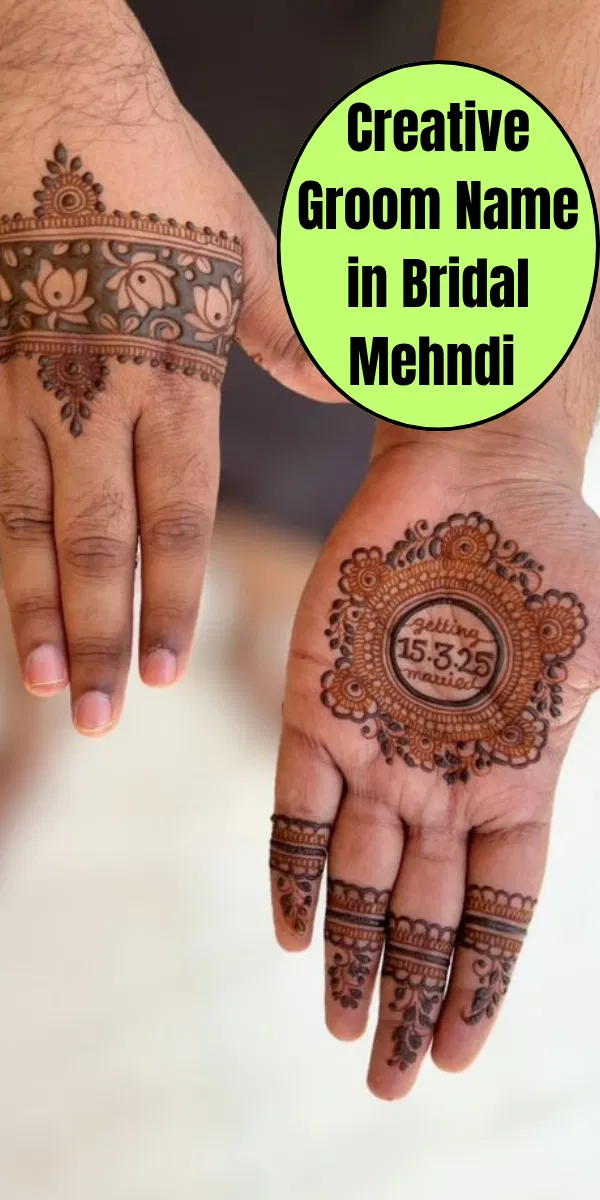 Bridal Simple Back Hand Mehndi Design with Gol Tikki, Deity and Figures (3)