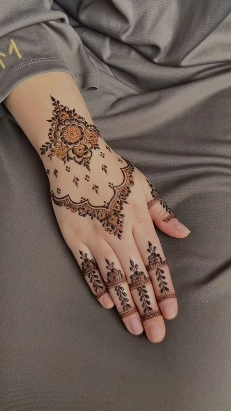 Aesthetic Arabic Back Hand Mehndi Design for Eid (7)