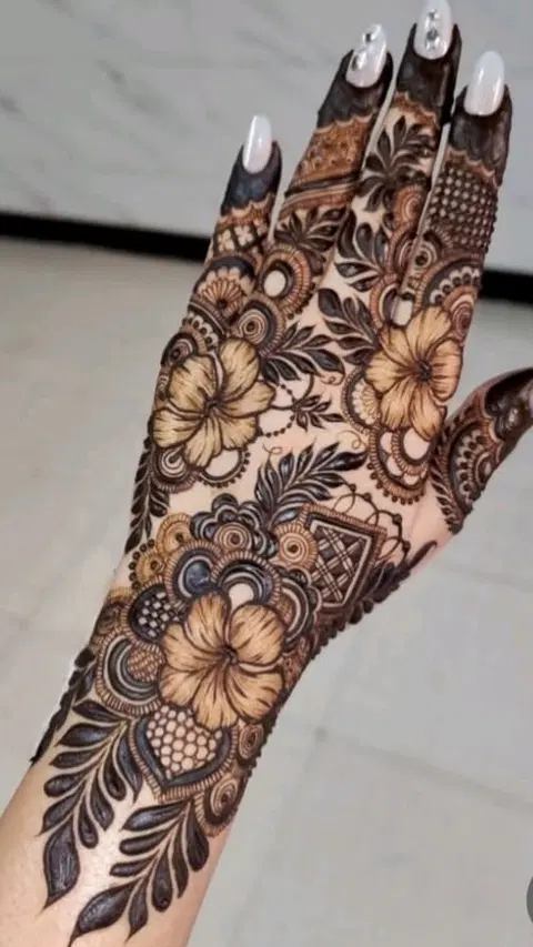 bridal dubai flower back hand mehndi design