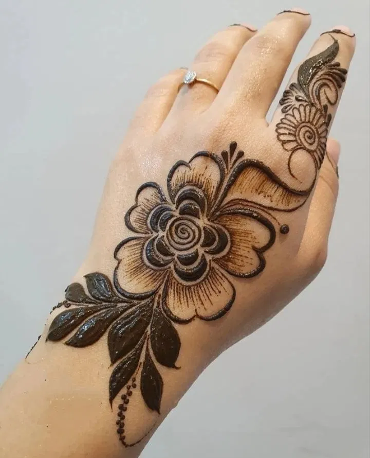 Arabic Stylish Back Hand Mehndi Design with Bel, Flowers and Lotus