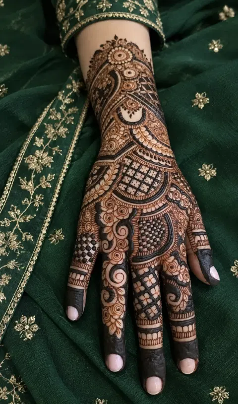 aesthetic bridal back hand mehndi design