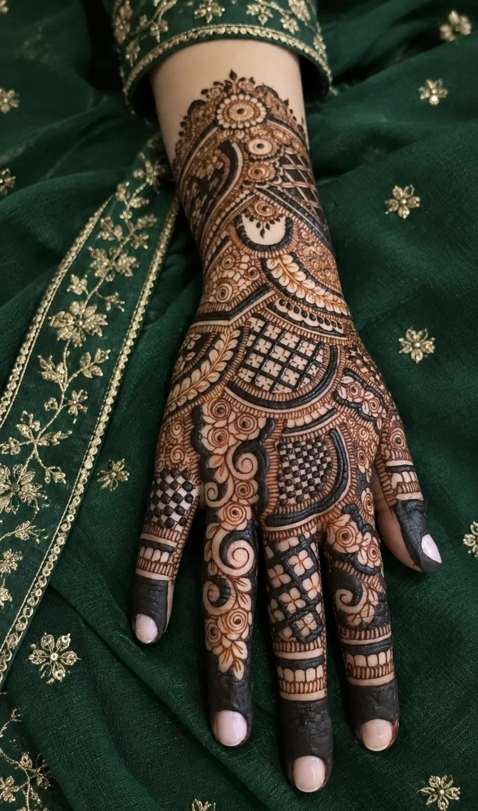 Aesthetic Bridal Back Hand Mehndi Design for Engagement