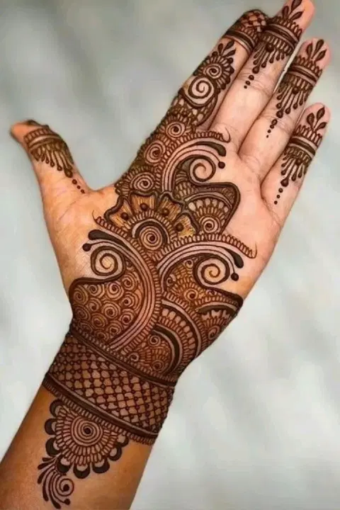 arabic bridal bel front hand mehndi design