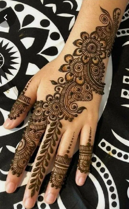 Aesthetic Arabic Back Hand Mehndi Design with Bel (10)