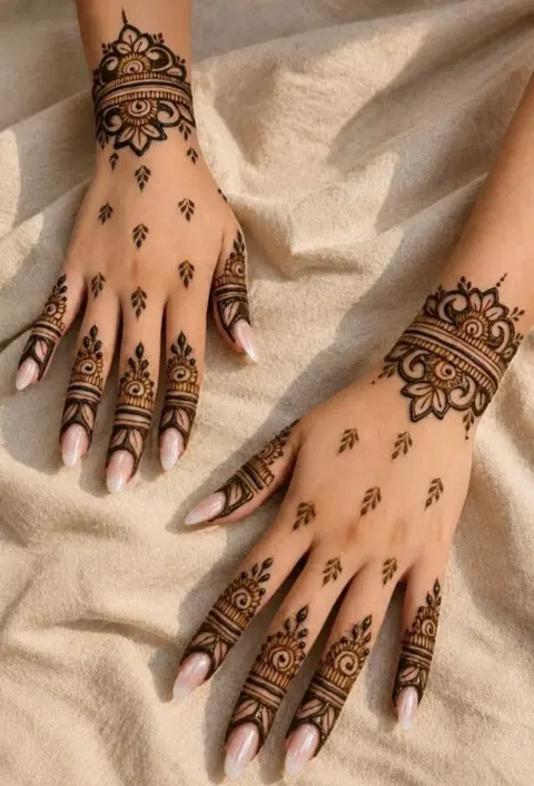 aesthetic indian bel back hand mehndi design