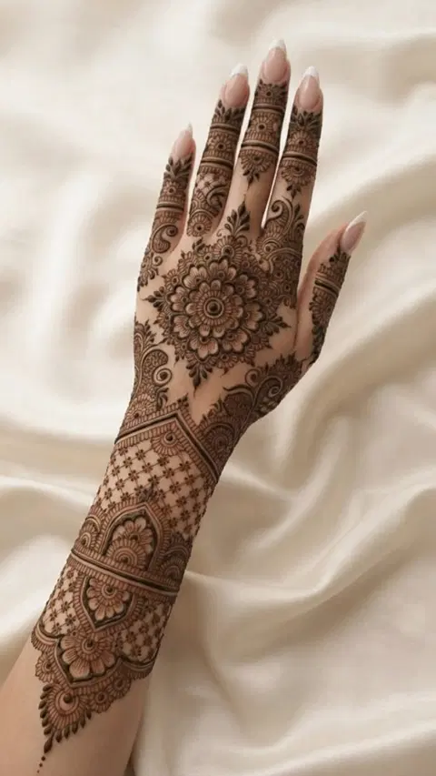 aesthetic arabic back hand mehndi design