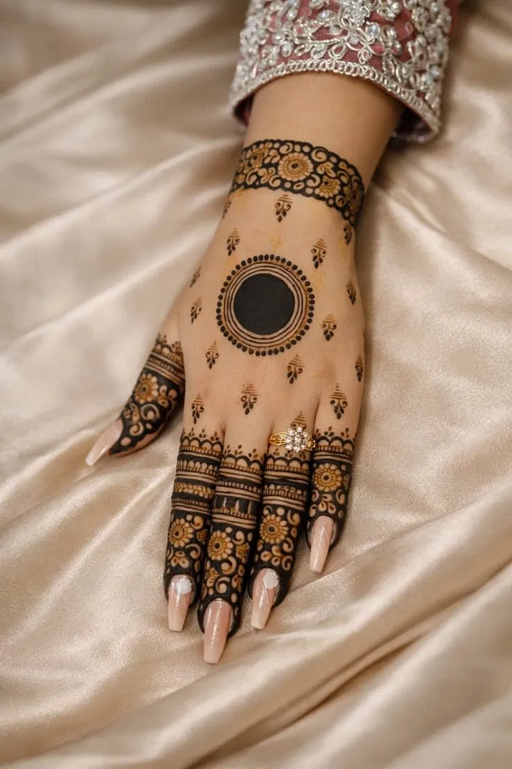 Pakistani Royal Back Hand Mehndi Design with Gol Tikki