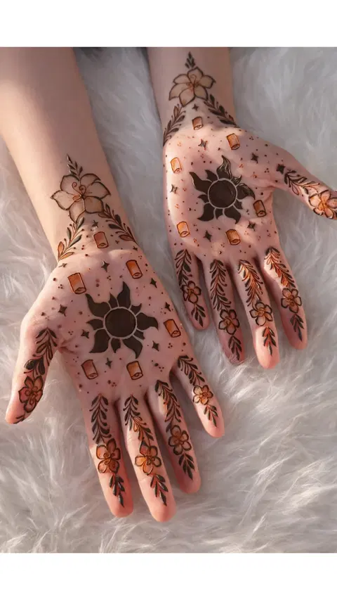 aesthetic minimal flower front hand mehndi design