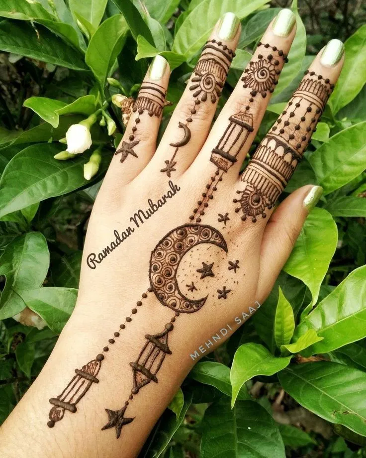 Simple Stylish Front Hand Mehndi Design with Moon