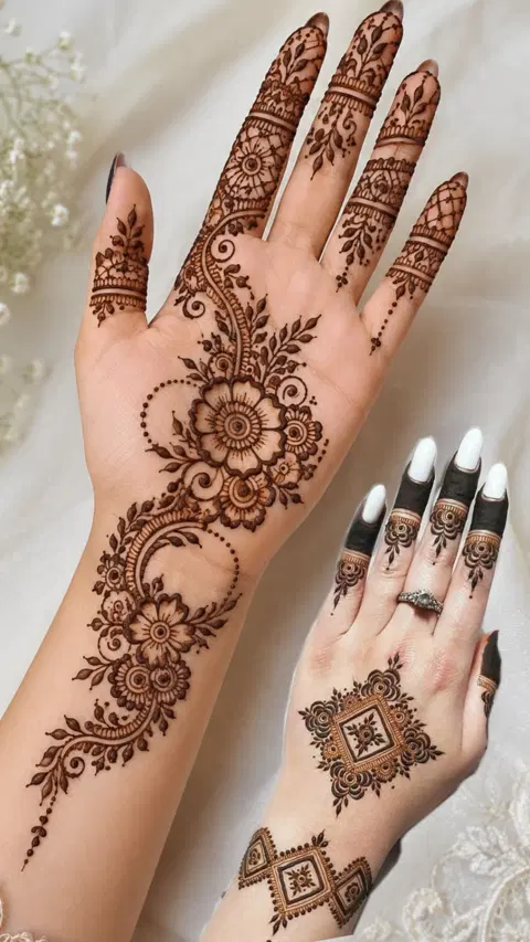 aesthetic arabic flower finger mehndi design