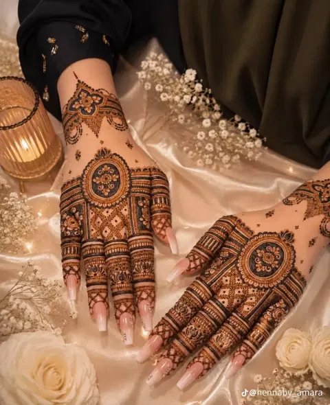 aesthetic dubai circle back hand mehndi design