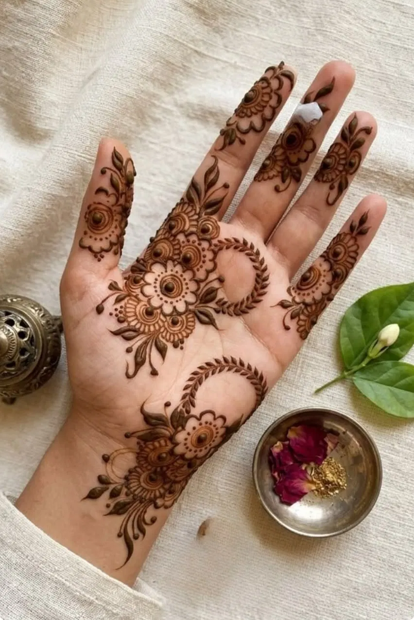 Aesthetic Arabic Front Hand Mehndi Design with Flowers (19)